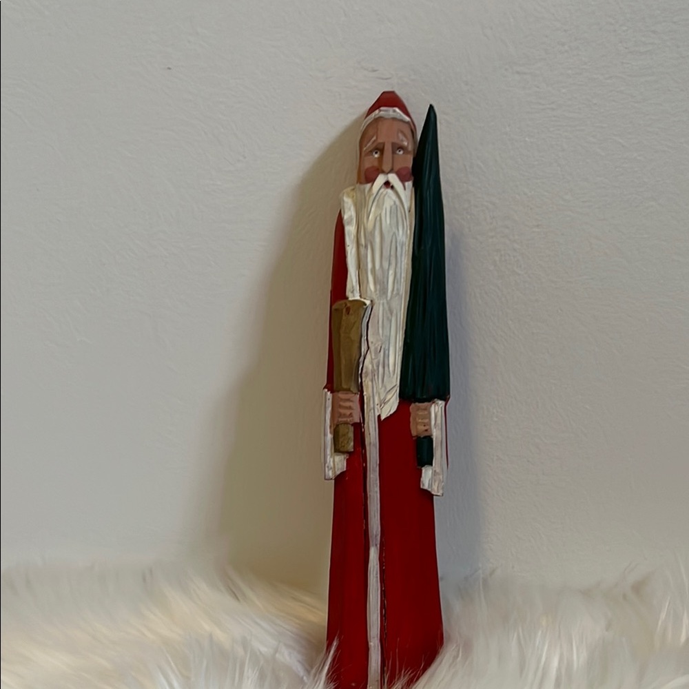 Handcrafted Red and Green Santa Figurine